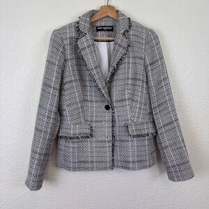 Karl Lagerfeld Paris Tweed Single-Breasted Blazer Jacket in Black and White Sz 8